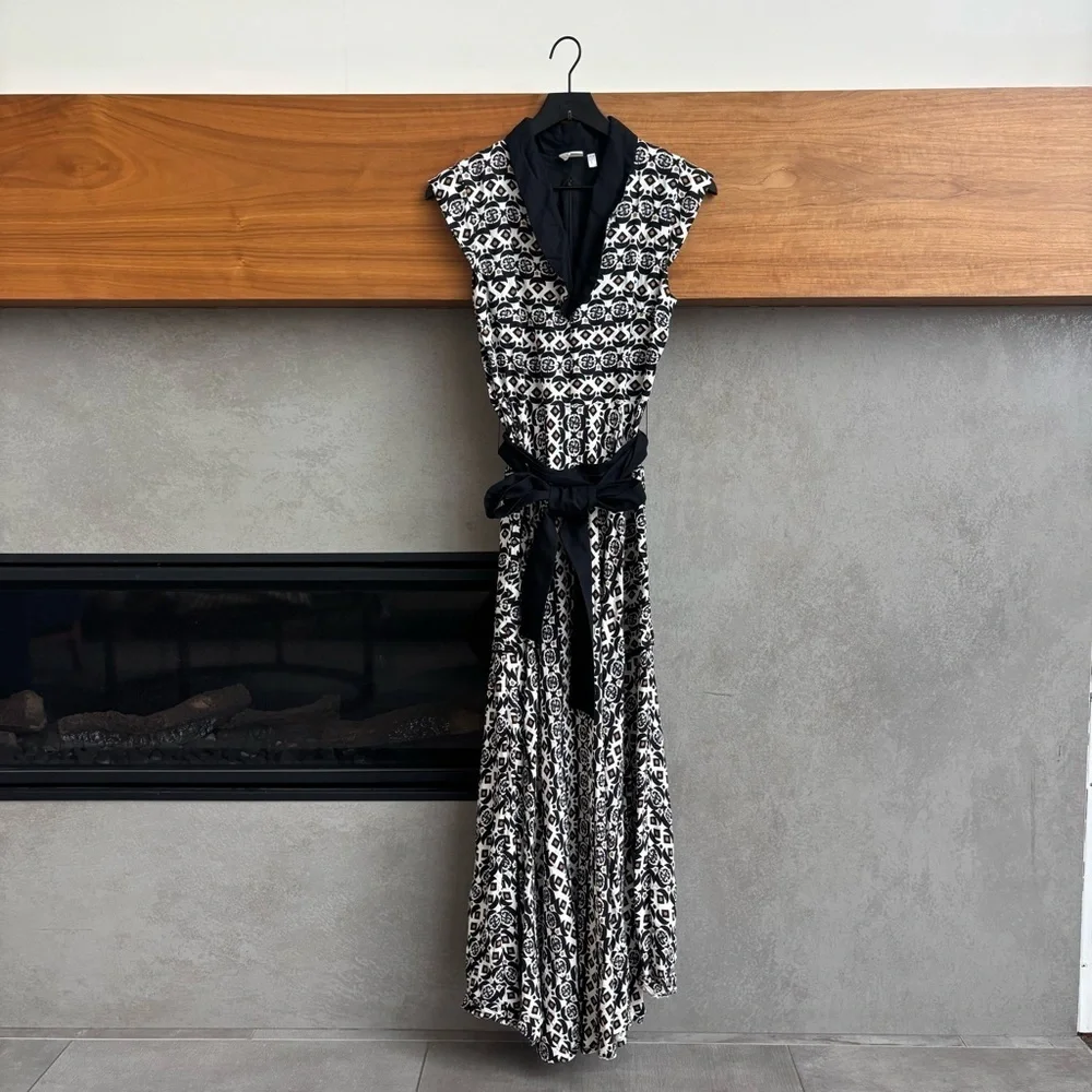 MANTSHO X H&M PATTERNED LINEN-BLEND MAXI DRESS, SIZE 4